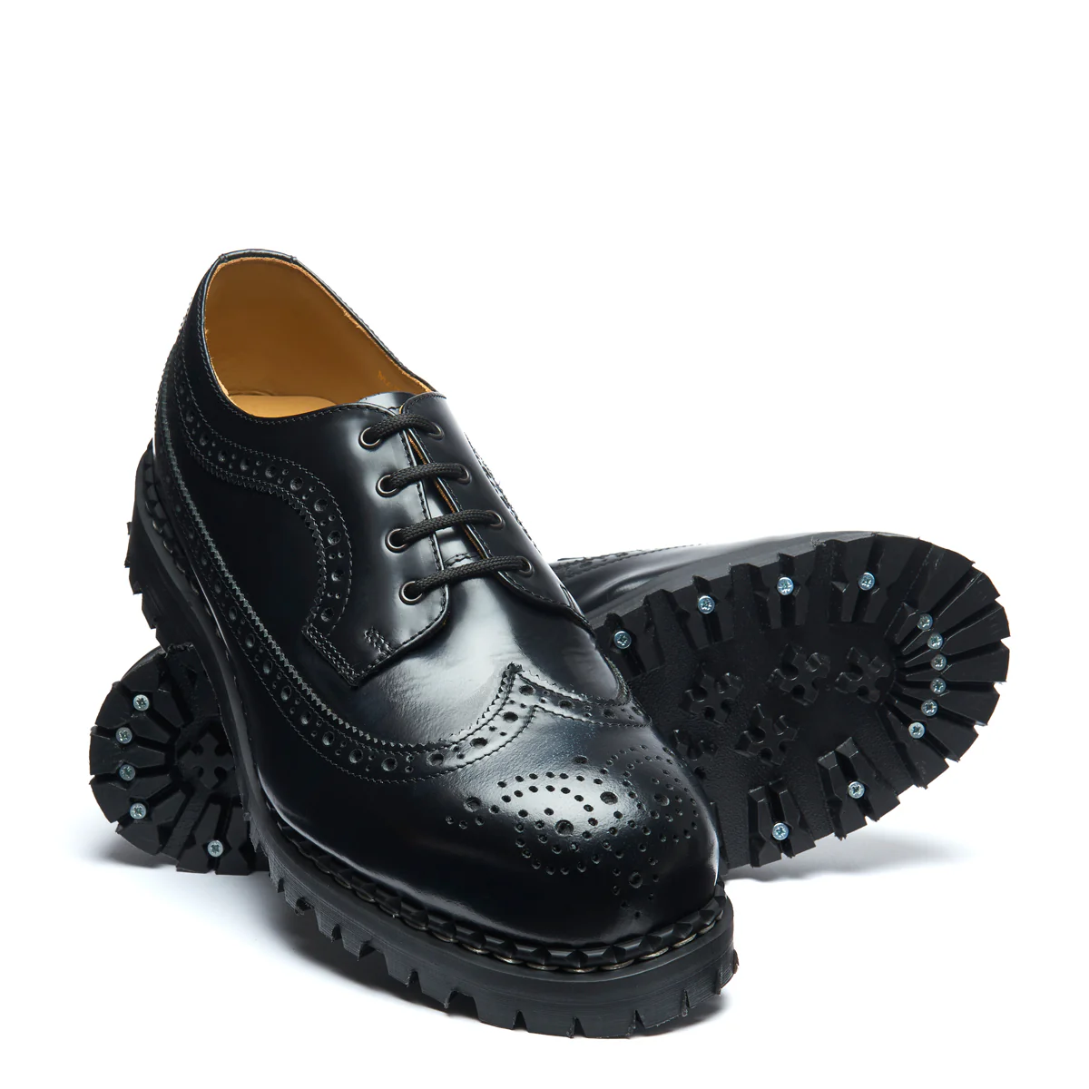 Black Hi-Shine 4 Eye Steel Toe American Derby Brogue Shoe - Image 2