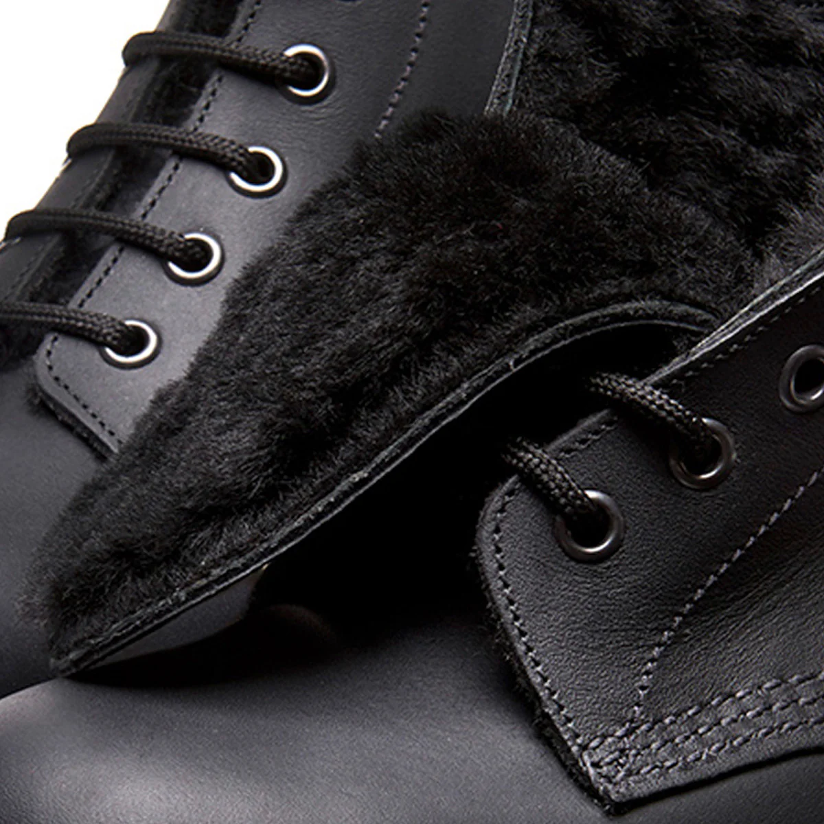 Black Greasy Shearling Lined 6 Eye Astronaut Boot - Image 2