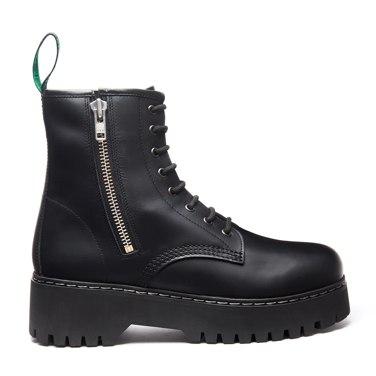 Black Greasy 8 Eye Zipped Platform Derby Boot