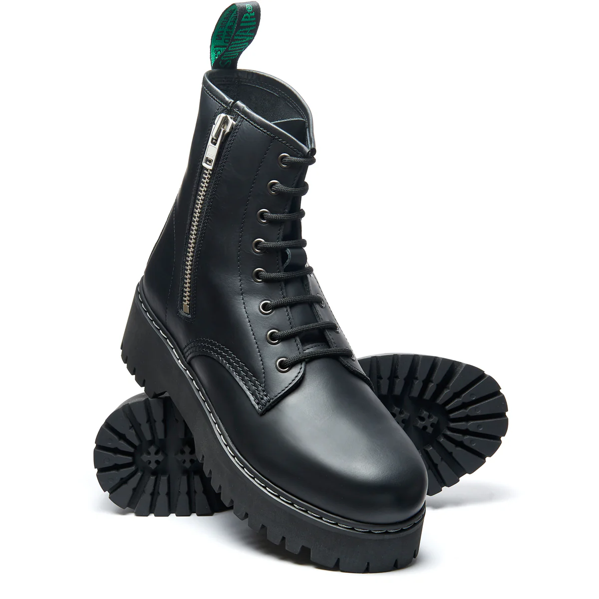 Black Greasy 8 Eye Zipped Platform Derby Boot - Image 2