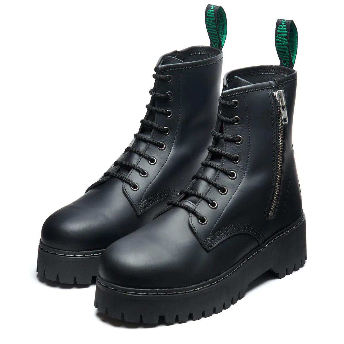 Black Greasy 8 Eye Zipped Platform Derby Boot - Image 3