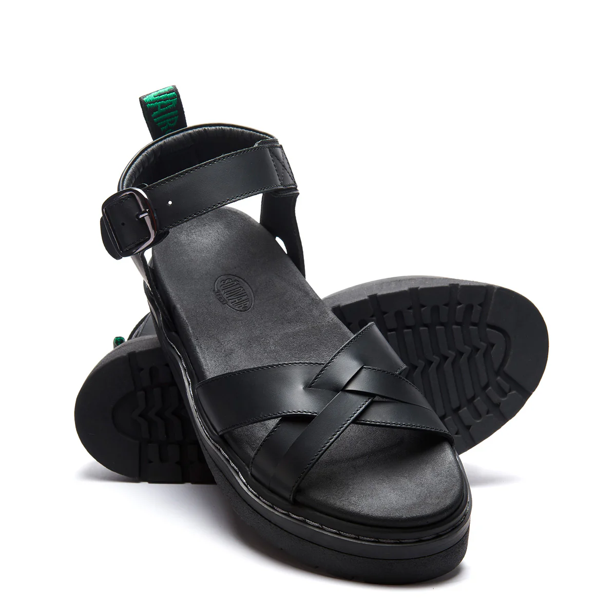 Ashby - Black Greasy One Strap Crossover Sandal - Image 2