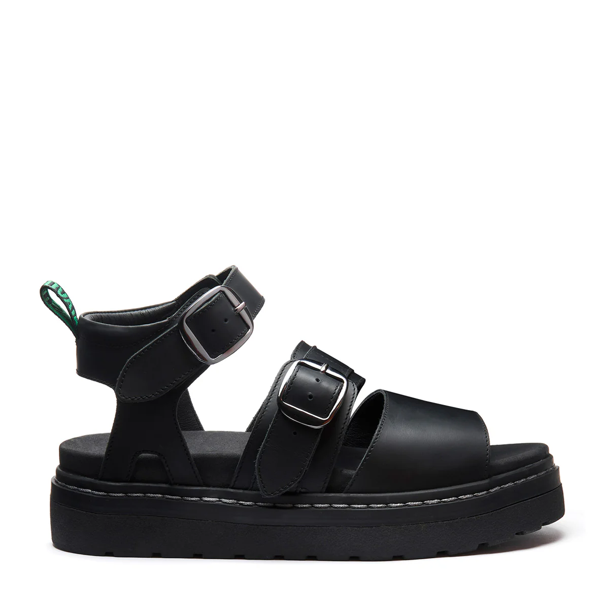 Lavendon - Black Greasy Two Strap Sandal