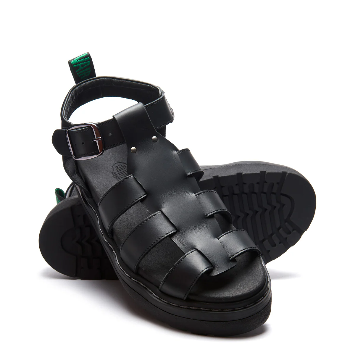 Grendon - Black Greasy Three Strap Sandal - Image 2